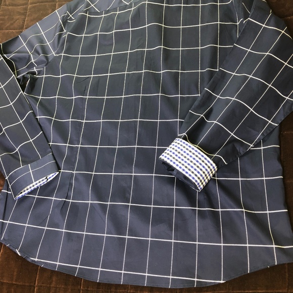 COOFANDY Men's Navy Blue Window Pane Button Down Shirt ~Sz XXXL - Picture 13 of 15